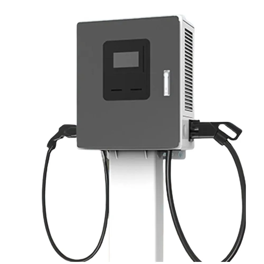EVCSTAR HC Series DC charger on a pedestal with two charging cables